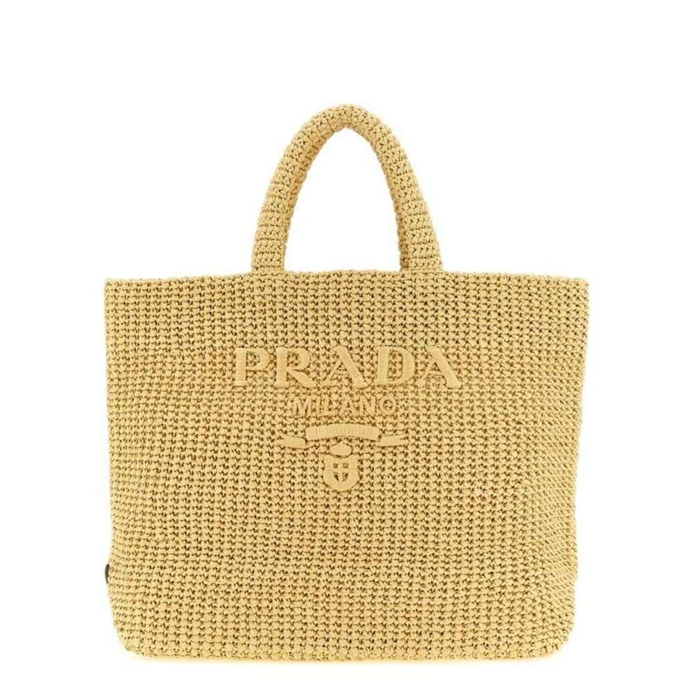 Prada Women Crochet Raffia Shopping Bag